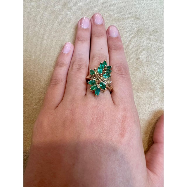 1.5 Ct Natural Emerald, Marquise Stone and 2 Diamond Ring 14 Karat Yellow Gold For Sale - Image 11 of 18