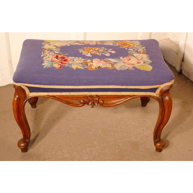 Victorian Petit Point Tapestry Upholstered Stool, 1870s For Sale - Image 6 of 8