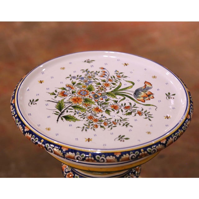 Green Early 20th Century French Desvres Faience Jardinière on Pedestal For Sale - Image 8 of 16