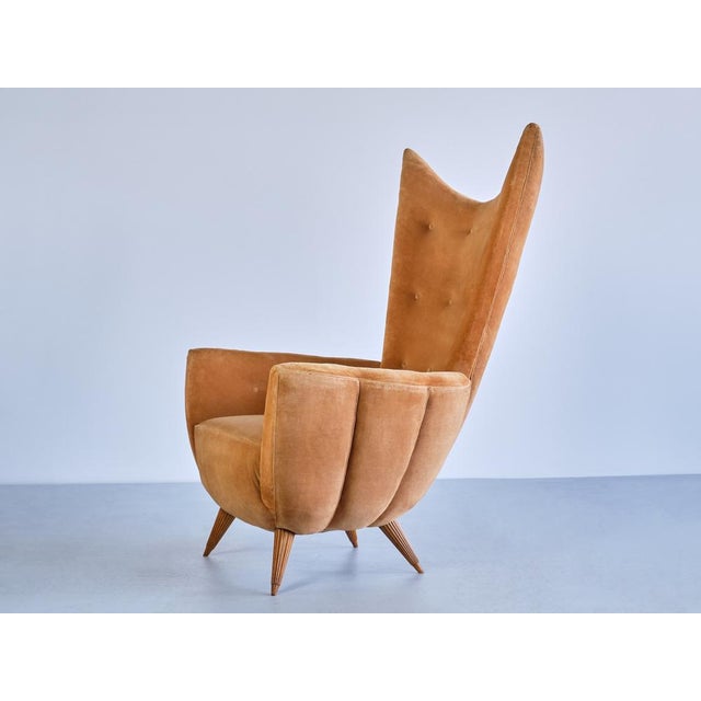 Armchair in Velvet and Fluted Walnut by Guglielmo Ulrich, Italy, 1940s For Sale - Image 14 of 15