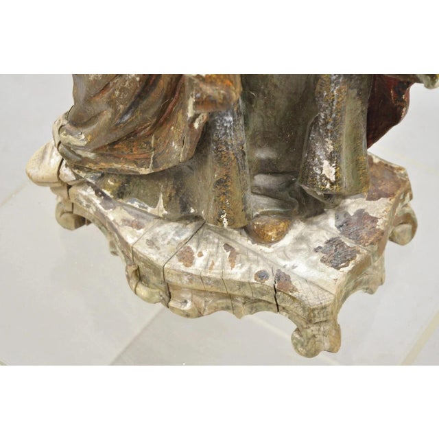 Antique Spanish Latin Polychromed Carved Wood Figure Madonna and Child Statue For Sale In Philadelphia - Image 6 of 10