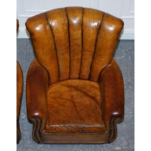 Vintage Art Deco Style Hand Dyed Leather Shell Chairs, Set of 2 For Sale - Image 4 of 17