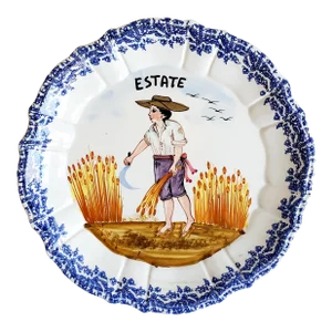 Vintage Bassano Hand Painted Italian Faience Plate, Estate (Summer)