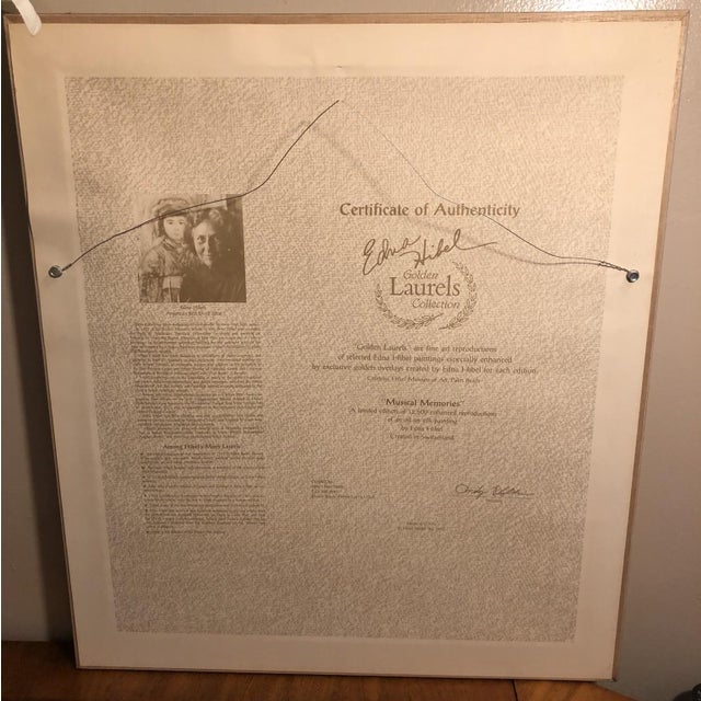 Figurative Vintage Edna Hibel "Musical Memories" Framed Enhanced Art Print With Gold Foil For Sale - Image 3 of 6