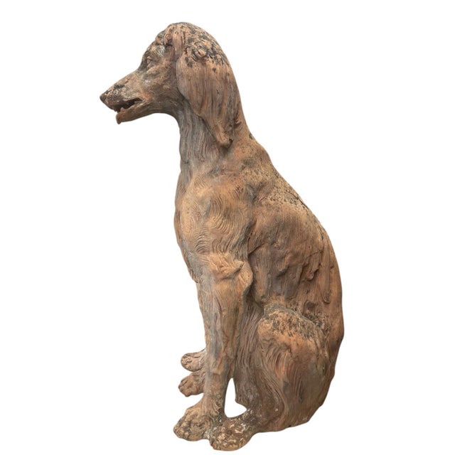 Antique-Inspired Terracotta Seated Setter or Spaniel Garden Statue For Sale - Image 10 of 10