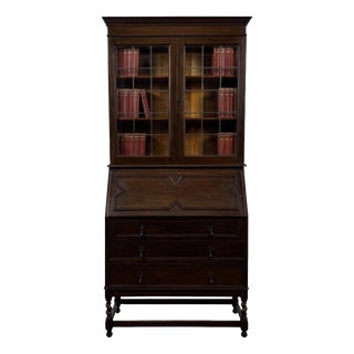 20th Century Jacobean Oak Bureau Bookcase For Sale