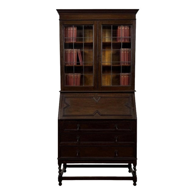 20th Century Jacobean Oak Bureau Bookcase For Sale