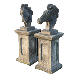 Vintage Pair of Pier Mounted Stallion Busts With Flowing Manes