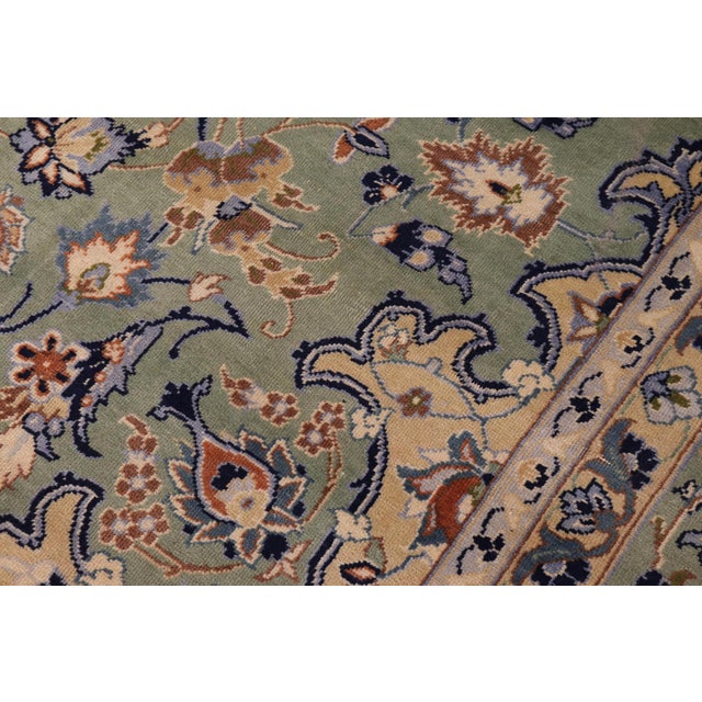 Boho Chic Persian Kashan Green/Blue Wool Rug - 10'0'' X 13'5'' For Sale - Image 4 of 10