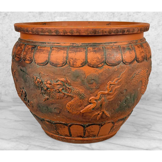 1950s Antique 15" Japanese Red Clay Pottery Dragon Planter Pot Jardiniere For Sale - Image 5 of 12