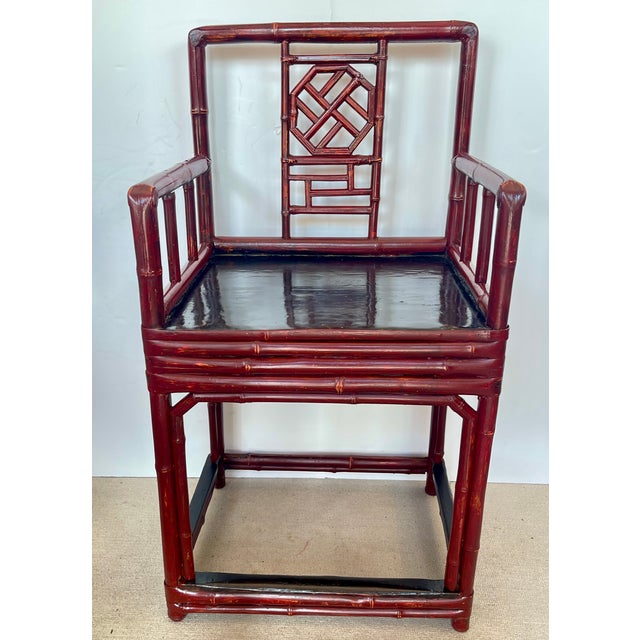 Antique Qing Dynasty Chinoiserie Fretwork Bamboo Rose Chairs a-Pair For Sale In West Palm - Image 6 of 17
