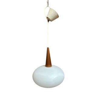 Opaline and Teak Pendant from Louis Kalf, 1960s For Sale
