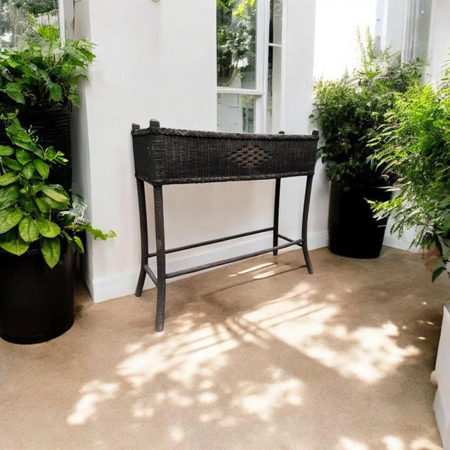 Wood Antique Woven Hemp Plant Stand Wood Turned Spindle Legs For Sale - Image 7 of 11