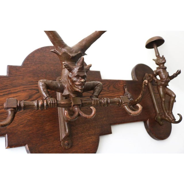 Victorian Oak Wall Coat Rack with Cast Iron, 1890s For Sale - Image 6 of 16