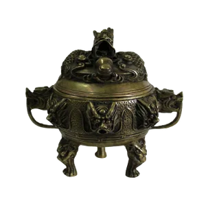 Chinese Brown Dragon Head Lid, Dragons Bronze Incense Burner