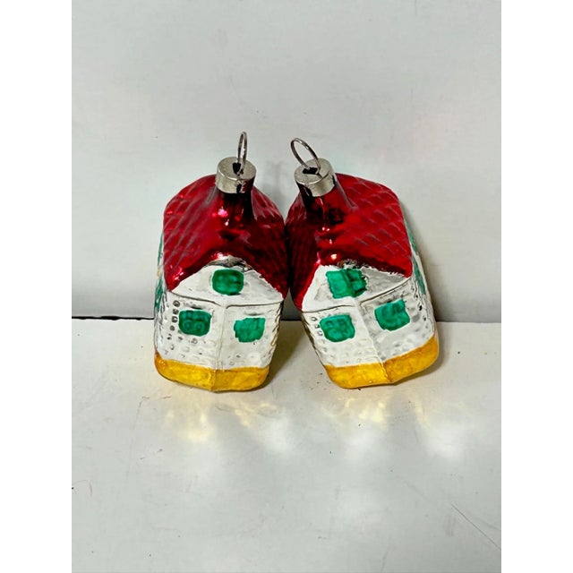Glass 1950s European Cottage House Glass Christmas Ornaments – Hand Painted – Set of 6 For Sale - Image 7 of 12