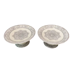 Pair of 1880 B, G & W Transferware Compotes