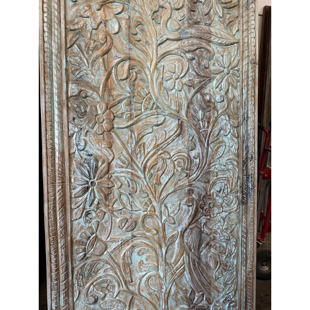 Wood Hand-Carved Tree of Life Wall Panel Door | Rustic Floral Wooden Art | Vintage Barn Door For Sale - Image 7 of 9