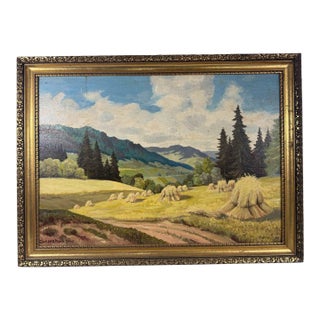 Signed 1959 H. Hellmann Mountain Landscape Painting For Sale