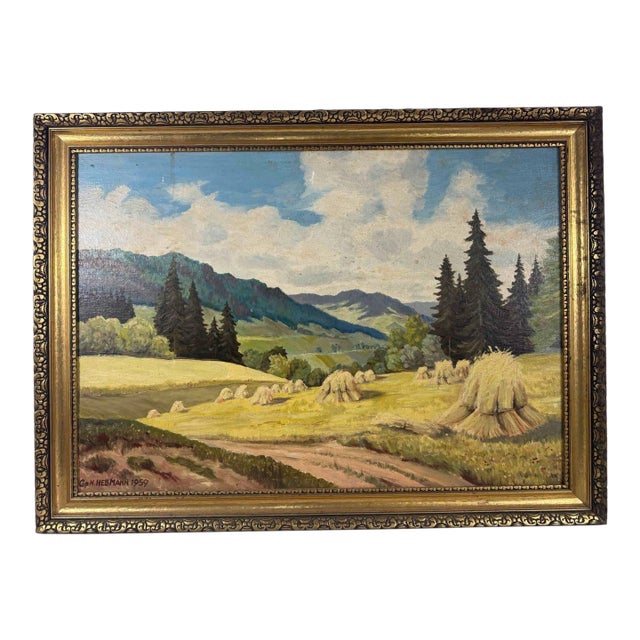 Signed 1959 H. Hellmann Mountain Landscape Painting For Sale