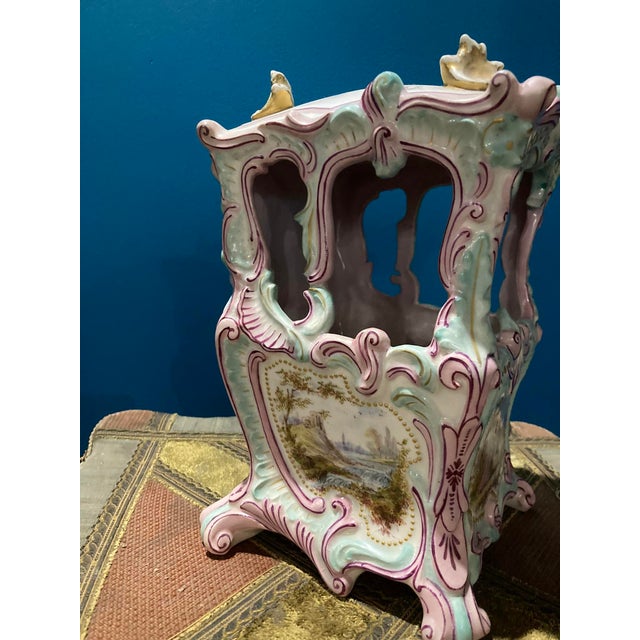French Antique Large French Pink Faience Sedan Chair Double Sword Mark For Sale - Image 3 of 16