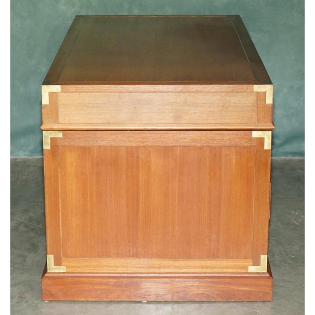 Brown Vintage Teak & Brass Military Campaign Pedestal Desk from Harrods Kennedy For Sale - Image 8 of 16