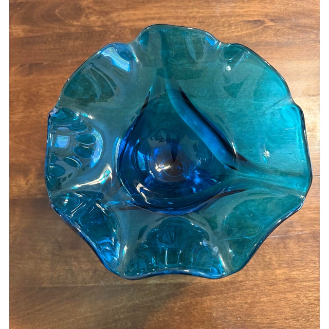 Viking Art Glass Bluenique Epic Three Footed Compote For Sale - Image 10 of 12