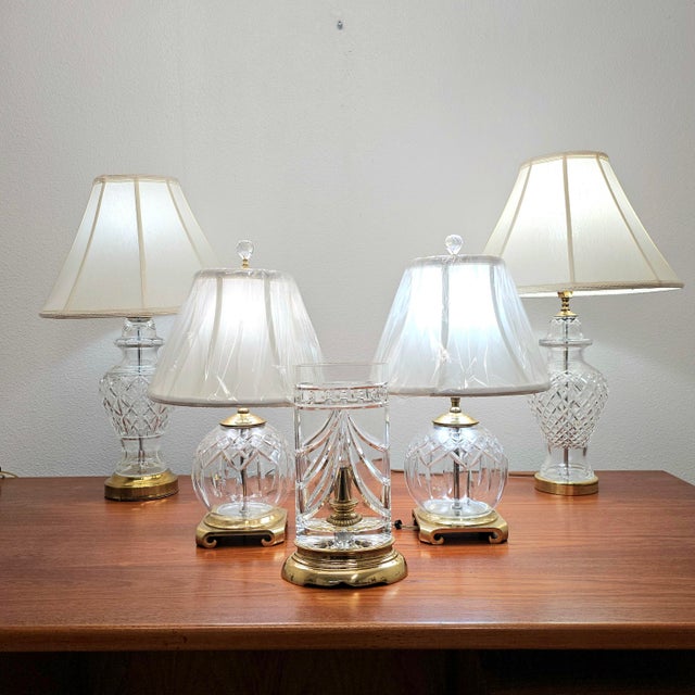 Waterford Waterford Crystal Overture Hurricane Table Lamp With Brass Base 11.5" For Sale - Image 4 of 15