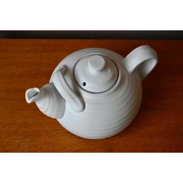 Large Danish White Ceramic Teapot in Scandinavian Bohemian Style For Sale - Image 5 of 11