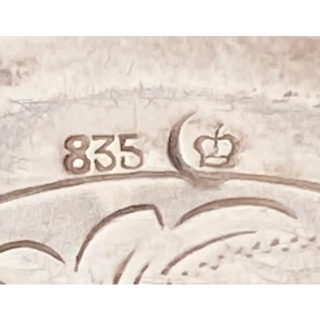 Mid 20th Century Silver Vaniety Set European Silver 835 With Crescent and Crown Hallmark, Brush, Mirror, Comb Cover, Clothes Brush - 4 Pieces. For Sale - Image 12 of 12