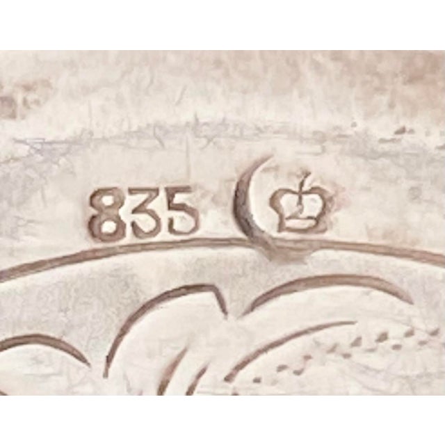 Vintage European Silver 835 With Crescent and Crown Hallmark Vanity Set Brush, Mirror, Comb Cover, Clothes Brush - 4 Pieces For Sale - Image 12 of 12