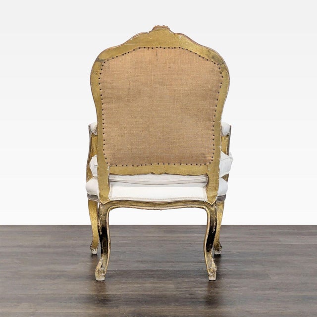 1990s Elegant Vintage Armchair With White Upholstery and Gold Trim For Sale - Image 5 of 9