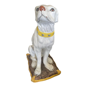 Grand Italian Ceramic Seated Hunting Dog Figurine on Pillow