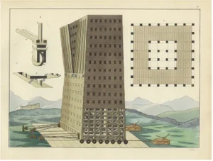 Von Reibisch, Large Medieval Siege Tower, 1842, Print