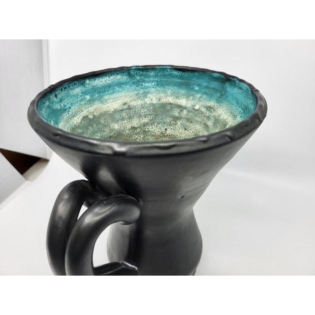 Aqua French Ear Vase in Black Ceramic by Jean Austruy, 1950 For Sale - Image 8 of 17