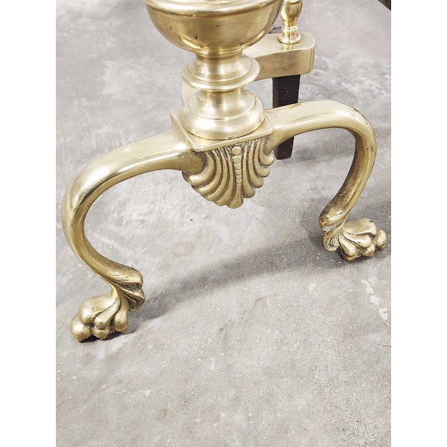 Antique English 19th Century Brass Andirons - A Pair For Sale - Image 9 of 11
