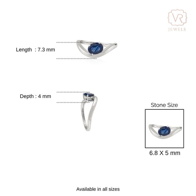 Timeless 1.1 Ct Oval Blue Sapphire 14k White Gold Wave Ring for Her Size 6.5 For Sale - Image 9 of 14
