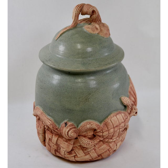 An exceptional, exhibition-scale piece of vintage American studio art pottery by celebrated Florida ceramicists Leo &...