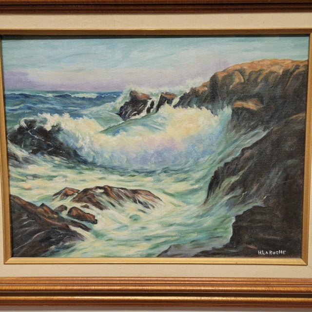 1970s H. LaRoche New England Seascape Oil on Canvas, Framed For Sale - Image 5 of 6