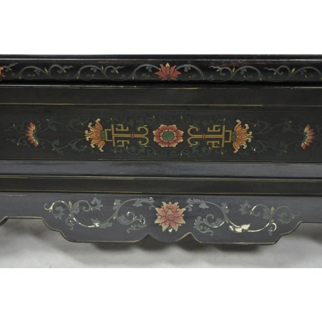 Wood Vintage Chinese Black Lacquer Fireplace Screen Fire Screen Divider For Sale - Image 7 of 12