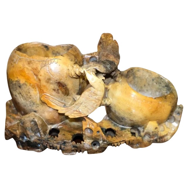 Early 20th Century Handcarved Soapstone Figure with Two Pots For Sale