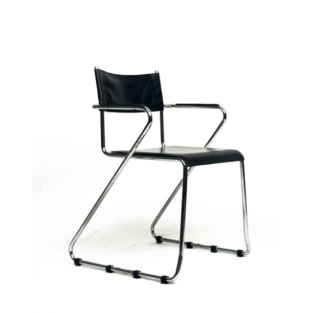 Mid-Century Modern Vintage Cantilever Armchairs in Black Leather and Chrome, 1970s, Set of 4 For Sale - Image 3 of 8