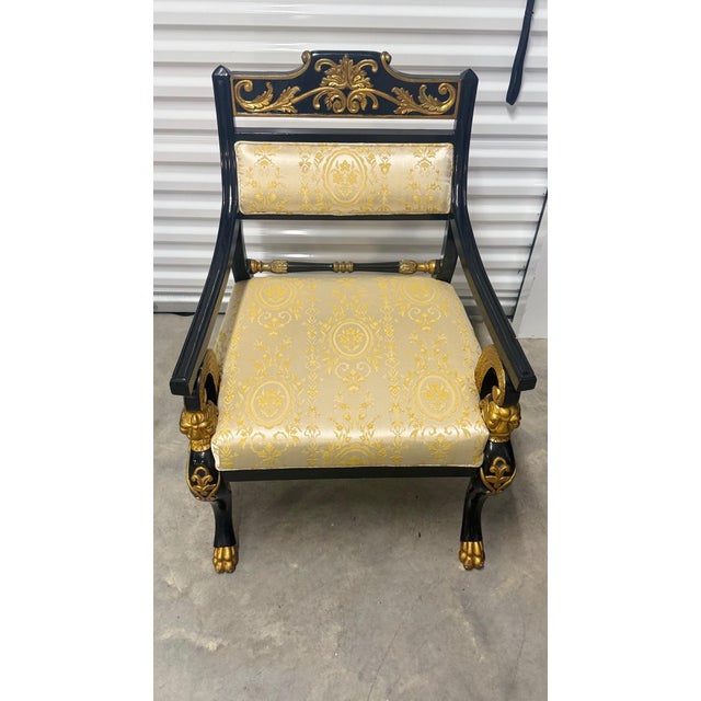 1960s 1960s Pair of Italian Hollywood Regency Empire-Style Black & Gold Lion-Head Armchairs For Sale - Image 5 of 11