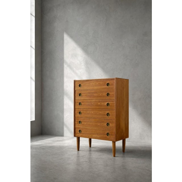 Mid-Century Modern Mid-Century Danish Modern High Teak Highboy with Brass Handles, 1960s For Sale - Image 3 of 18