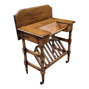 Mid 20th Century Brandt Mid-Century Walnut Flip Top Rolling Dictionary Table and Magazine Rack