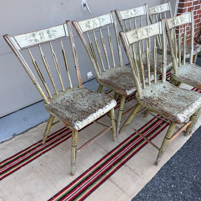 A Nice Set of Rustic Pennsylvania Paint Decorated Arrow-Back Kitchen Windsor Chairs, Circa 1830’s For Sale - Image 11 of 12