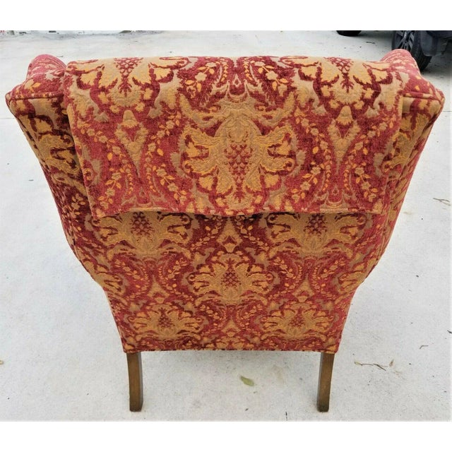 1980s Vintage Chippendale Wingback Damask Armchair For Sale - Image 5 of 8