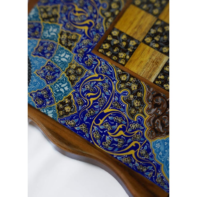 Hand-Painted Tazhib Chess & Backgammon Set, Indigo and Turquoise, One-of-One For Sale - Image 4 of 5