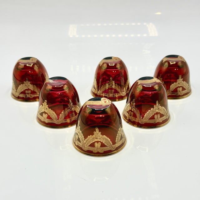 Gold Italian Ruby Red Crystal Liqueur Cups with 24k Gold from Interglass, 1980s, Set of 6 For Sale - Image 8 of 11