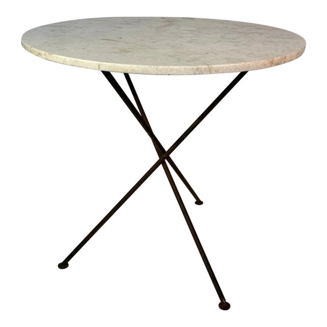 Mid Century Modern Wrought Iron Round Marble Top Cafe Table For Sale